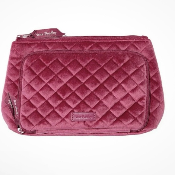 Vera Bradley Quilted Velvet Cosmetic Bag - Magenta NWT - Picture 1 of 10